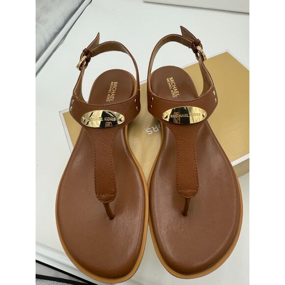 Michael Kors Brown Sandals with Gold Accents - Picture 3 of 9